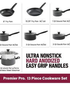 Alternative view of Granitestone Pro 13 Pc Hard Anodized Pots and Pans Set Nonstick Cookware Set, Complete Kitchen Cookware Set with Lids and Triple Diamond/Mineral Non Stick Coating, Dishwasher Safe, 100% Non Toxic 13 Pc Set