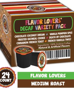 Crazy Cups Flavored Decaf Coffee Pods, Decaf Variety Pack, Decaffeinated Coffee for Keurig Machines, for Hot or Iced Coffee, Single Serve Coffee in Recyclable Pods, 0.45 Oz (Pack of 24) 0.45 Ounce (Pack of 24) 27 81E42isnSwL