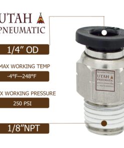 Utah Pneumatic 1/4 Air Line Fittings 1/4 Odx1/8 Npt Male Straight Push To Connect Fittings Air Line Union Pneumatic Fittings Nylon & Nickel-plated Brass Male Push Air Fitting (10 Pack) PC 1/4OD 1/8 NPT 3 81E439kMepL