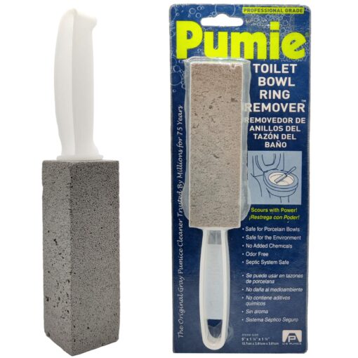 PUMIE Toilet Bowl Ring Remover, TBR-6, Grey Pumice Stone with Handle, Removes Unsightly Stains from Toilets, Sinks, Tubs, Showers, Pools, Safe for Porcelain, 1 Pack 1 Count (Pack of 1)