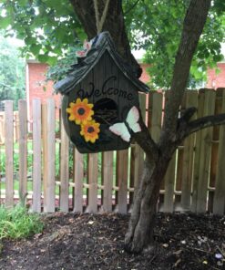 Dawhud Direct Hanging Bird Houses for Outside, Hand-Painted Bird Houses for Outdoors Decorative Birdhouses (Butterfly and Flowers Welcome) Butterfly and Flowers Welcome 33 81EAVzMkp8L