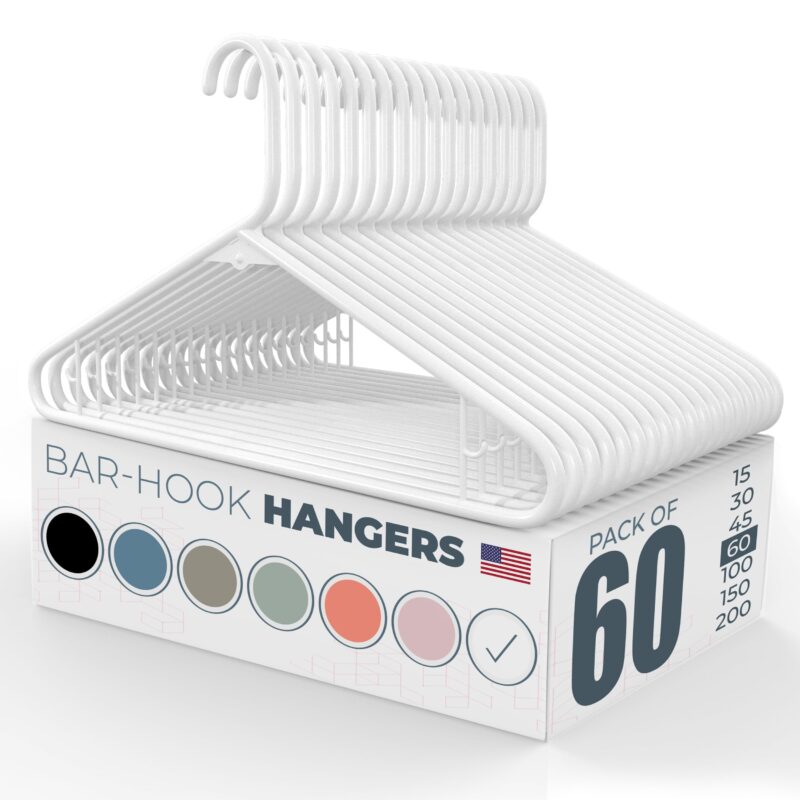 Catalog 8 60pk Made in USA Strong Plastic Clothes Hangers Bulk | 20 30 50 100 Pack Available | Laundry Clothes Hanger | Coat Hangers Plastic | Heavy Duty Plastic Hanger for Closet and Clothing Hangars (White) 60pk White