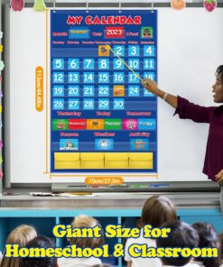 Aizweb Classroom Calendar Pocket Chart,Monthly Calendar for Kid Preschool Kindergarten Classroom Elementary Must Haves,Classroom Decorations Decor,Homeschool Teacher Supplies,Back to School Supplies Blue 12 81EAoUdIUKL