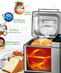 KBS Pro Stainless Steel Bread Machine, 2LB 17-in-1 Programmable XL Bread Maker with Fruit Nut Dispenser, Nonstick Ceramic Pan& Digital Touch Panel, 3 Loaf Sizes 3 Crust Colors, Reserve& Keep Warm Set 36 81EB2lN4sML