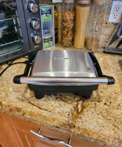 Chefman Panini Press Grill and Gourmet Sandwich Maker Non-Stick Coated Plates, Opens 180 Degrees to Fit Any Type or Size of Food, Stainless Steel Surface and Removable Drip Tray, 4 Slice, Black 31 81EBlH DVTL