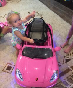 Moderno Kids Kiddie Roadster 12V Power Children Ride-On Car with R/C Parental Remote + Leather Seat 5 Point Seat Belt + LED Wheels + MP3 USB Music Player + Baby Tray Table + Rubber Floor Mats (Pink) Pink 85 81EBogo6V3L