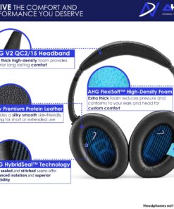 AHG Replacement QC15 Ear Pads & QC15 Headband Pad Compatible with Bose QuietComfort 15 (QC15) & QuietComfort 2 (QC2) Headphones - Soft, Great Comfort + Durability, Protein Leather (Black) 26 81EChCCWwBL