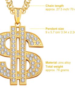 Tatuo 2 Pieces Plated Chain for Men with Dollar Sign Pendant Necklace, Hip Hop Dollar Necklace Blonde Trendy Style 20 81EJqTifdgL