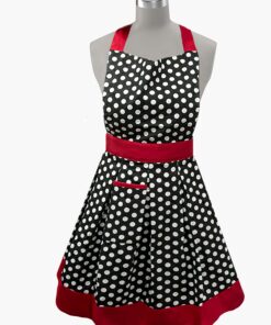Kovot Womens Kitchen Apron | 100% Cotton Made in India Black/White Polka Dot
