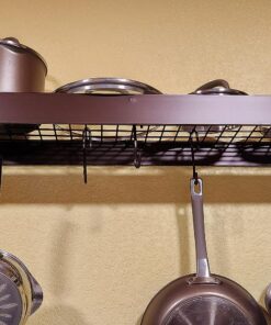 Old Dutch Wall-Mount Bookshelf Pot Rack with Grid & 12 Hooks, Oiled Bronze, 36.25" x 9" x 11.5" 23 81EOegiJ7tL 1