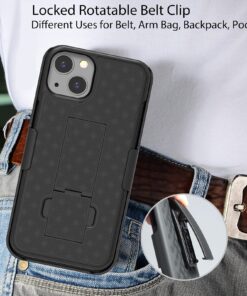 Ailiber Compatible with iPhone 13 Case, iPhone 13 Case Holster with Screen Protector, Swivel Belt Clip, Kickstand Holder, Slim Shockproof Shell Slide Pouch Phone Cover for iPhone 13 6.1 inch -Black Screen Protector & Black 12 81EPO0kzWEL
