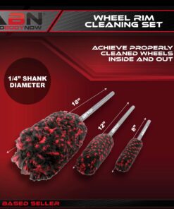 Alternative view of ABN Car Wheel Rim Cleaning 3-Piece Kit – Original Brush Stick Tool Tire Woolie Wooly Wand Set (3 Brushes)