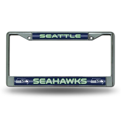 Rico Industries Seattle Seahawks Bling Chrome License Plate Frame with Glitter Accent 6 x 12.25-inches #1 Mom
