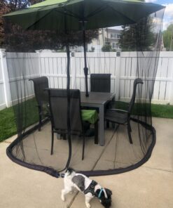 HomeRoots 9' Patio Umbrella Outdoor Table Bug Screen Mesh Black Mosquito Net Canopy Curtains Adjustable Enclosure Large Umbrella Hanging Tent 100% Polyester Light Weight Mosquito Netting 29 81ETnF8pQXL