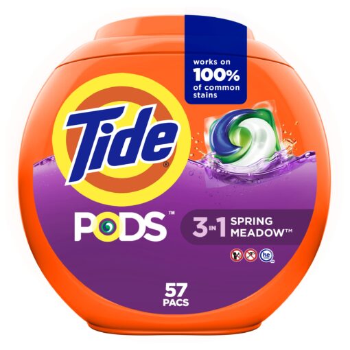 Tide PODS Laundry Detergent Soap Pacs, HE Compatible, 57 ct, Powerful 3-in-1 Clean, Spring Meadow 57 Count