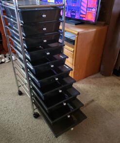 Seville Classics Rolling Utility Organizer Storage Cart, for Home Office, School, Classroom, Scrapbook, Hobby, Craft, 10 Drawer, Black 39 81EcMoIHL