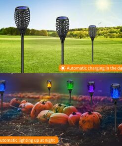 Solar Tiki Torches Christmas Lights with Flickering Flame Outdoor Halloween Decoration Torch Light Waterproof Landscape Decor Mini 4 Pack Lamp for Yard, Patio, Garden, Porch, Backyard Blue 4 Pack 30 81Ee7XAqvyL