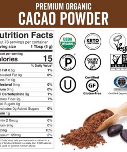 Viva Naturals Organic Cacao Powder, 1lb - Unsweetened Cacao Powder With Rich Dark Chocolate Flavor, Perfect for Baking & Smoothies, Non-GMO, Certified Vegan & Gluten-Free, 454 g 1 Pound (Pack of 1) 24 81EeKtsSRTL