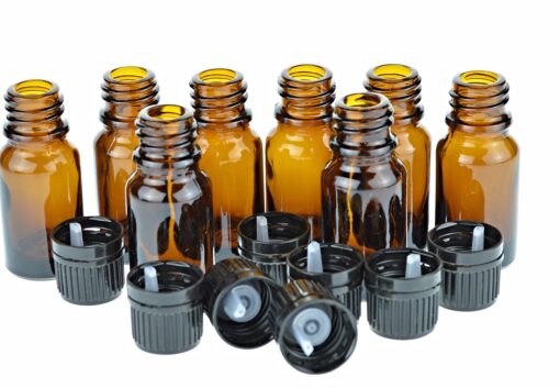 Wild Essentials 10ml Amber Glass Bottles with Euro Dropper Caps - Great for Essential Oils, Perfumes and DIY Aromatherapy - Easy to Fill, Clean and Reuse - Protective and Durable (8) 10ml-Pack of 8