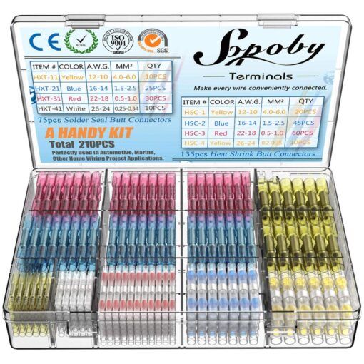 210pcs Heat Shrink Wire Connectors Sopoby 135 pcs Heat Shrink Crimp Butt Connectors Mixed with 75 pcs Solder Seal Wire Connectors 26-10GA Electrical Connectors Waterproof Assorted Wire cnectors Kit