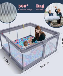 TODALE Baby Playpen for Toddler, Large Baby Playard, Indoor & Outdoor Kids Activity Center with Anti-Slip Base, Sturdy Safety Play Yard with Soft Breathable Mesh, Playpen for Babies(Gray,50”×50”) 50x50x27 Inch (Pack of 1) Grey 32 81Efo5GcRmL