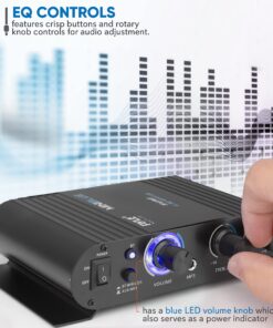 Pyle Wireless Bluetooth Home Audio Amplifier - 90W Dual Channel Mini Portable Power Stereo Sound Receiver w/ Speaker Selector, RCA, AUX, LED, 12V Adapter - For iPad, iPhone, PA, Studio Use - PFA330BT 23 81Ei63S9OHS