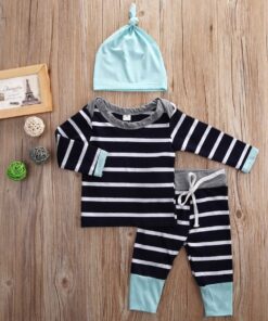 Newborn Baby Boys Girls Clothes Long Sleeve Tops Pants Trousers Hat Outfits Set 0-6 Months Sky Blue&navy Blue 9 81ElLP8D4UL