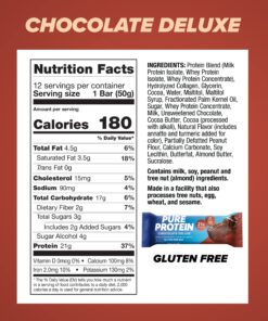 Pure Protein Bars, High Protein, Nutritious Snacks to Support Energy, Low Sugar, Gluten Free, Chocolate Deluxe, 1.76 oz., 12 Count(Pack of 1) (Packaging may vary) 23 81ElmXVWftL