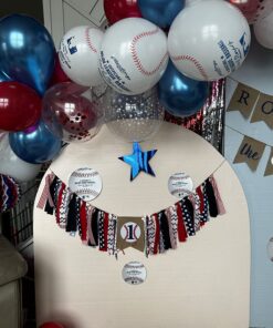 Baseball Banner for 1 St Birthday - First Birthday Decorations for Baseball Rag Tie Fabric Garland, Photo Booth Props Red White Blue, Birthday Souvenir and Gifts for Boy 33 81Em3n7xIuL