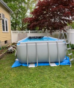 Bestway Power Steel 18' x 9' x 48" Rectangular Metal Frame Above Ground Outdoor Swimming Pool Set with 1,500 GPH Filter Pump, Ladder, and Pool Cover 18' x 9' x 48in 27 81En9r5CEL