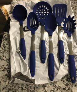 Culinary Couture 6-Piece Stainless Steel & Silicone Kitchen Utensils Set, Silicone Cooking Utensils, Heat Resistant Kitchen Cooking Utensils Set, Includes a Bonus Recipe E-Book, Blue 6 Piece - Large 31 81Eo3qegOjL 1