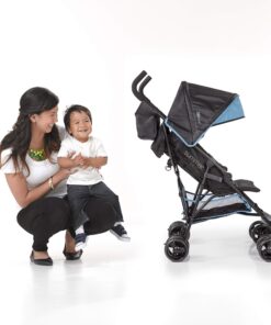 Summer Infant 3Dmini Convenience Stroller, Blue/Black – Lightweight Infant Stroller with Compact Fold, Multi-Position Recline, Canopy Pop Out Sun Visor and More Umbrella for Travel 32 81EqMpsLArL