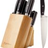 Amazon Basics 18-Piece Premium Kitchen High-Carbon Stainless Steel Blades with Pine Wood Knife Block Set, Black Traditional Handle Design 15 81EvEriXlsL