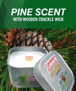 Coleman Pine Scented Citronella Candle with Wooden Crackle Wick - 6 oz Tin Pine Scent 22 81EzCsd5BL