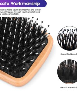 Bsisme Hair Brush-Boar Bristle Hairbrush with Detangling Pins Wooden Paddle Detangler Hairbrush for Women Men Reduce Frizz Dry Restore Natural Shine Natural Wood Color 23 81EzI0LJjiL