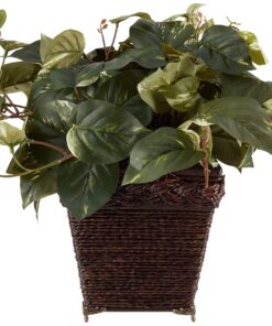 Nearly Natural 6704 Pothos with Coiled Rope Decorative Silk Plant, Green 17 9 81F LcFHR3S