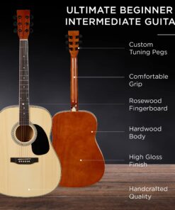 Best Choice Products 41in Full Size Beginner All Wood Acoustic Guitar Starter Set w/Case, Strap, Capo, Strings, Picks, Tuner - Natural 22 81F nh4D88L