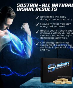 Sustain Male Supplement - All Natural Stamina Support - Revitalize Strength - Improve Energy Level - Optimize Vitality - Formulated for Men and Women with Active Lifestyle (4 Packs, 40 Capsules) 10 Count (Pack of 4) 7 81F08rFicL