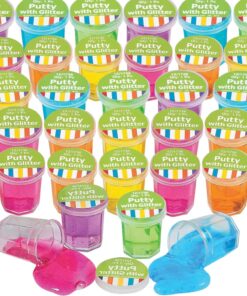 Kicko Mini Putty with Glitter - 48 Pack Assorted Neon Colored Sludge - Silly Putty for Kids - Assorted Educational Relaxation Fidget Toy - Party Favor Glitter Putty for Kids - Mini Slime Bulk