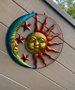 Collections Etc Artistic Sun and Moon Metal Wall Art for Indoors or Outdoors with Rustic Finish, Brown 20 81F13vGaq7L