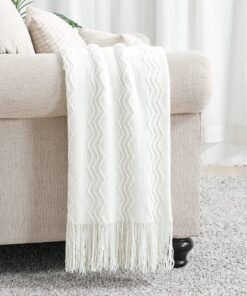 Alternative view of BOURINA Throw Blanket Textured Solid Soft for Sofa Couch Decorative Knitted Blanket, 50" x 60" Off White 50"x60"