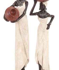 Deco 79 Polystone Woman Standing African Sculpture with Red Water Pots and Black Base, Set of 2 16"H, 4"W, Cream 26 81F8UzcQJ1L