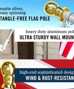 American Flag Pole Holder Kit Silver | Heavy Duty Outdoor Flagpole | 3x5’ Flag | 210D Nylon United States Flag | 6’ Adjustable Spinning Flag Pole | House Mount Bracket | Commercial | High Winds Flag Pole Kit w/ Silver Pole 13 81F9CS 8OSL