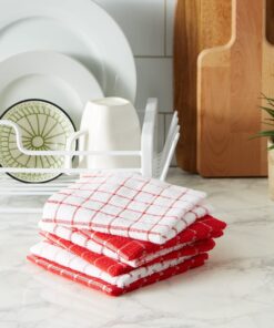 DII Basic Terry Collection Windowpane Dishcloth Set, 12x12, Red, 6 Piece 20 81FB1BAFW3L