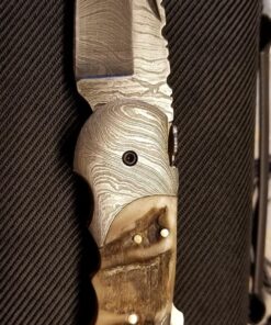 Custom made damascus blade & bolsters ram horn handle,with genuine leather sheath 5060-RD 33 81FBQ f tIL
