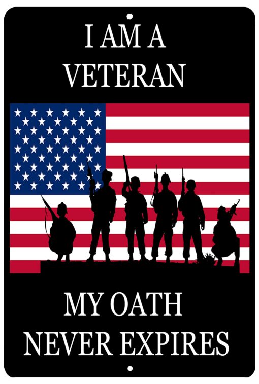 USA Flag Veteran Oath Metal Tin Sign Wall Decor Man Cave Bar Military