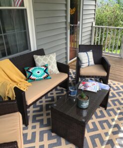 Best Choice Products 4-Piece Outdoor Wicker Patio Conversation Furniture Set for Backyard, Deck, Poolside w/Coffee Table, Seat Cushions - Brown Wicker/Beige Cushions Brown/Beige 43 81FDPRFAB4L