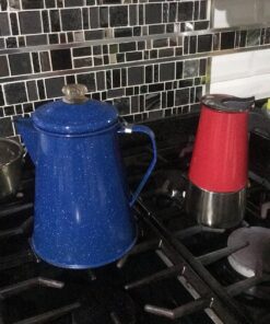 GSI Outdoors Percolator Coffee Pot | Enamelware Campfire Coffee Boiler Kettle for Outdoor Camping Cookware, Cabin, RV, Kitchen, Hunting & Backpacking Blue 12 cup 9 81FDcBoiC1L