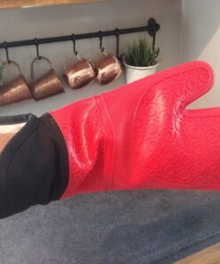 HOMWE Extra Long Professional Silicone Oven Mitt, Oven Mitts with Quilted Liner, Heat Resistant Pot Holders, Flexible Oven Gloves, Red, 1 Pair, 14.7 Inch 39 81FDcJQkueL