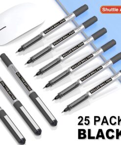 Shuttle Art RollerBall Pens, 25 Pack Black Fine Point Roller Ball Pens, 0.5mm Liquid Ink Pens for Writing Journaling Taking Notes School Office 25 Count (Pack of 1) 16 81FE8PENxrS